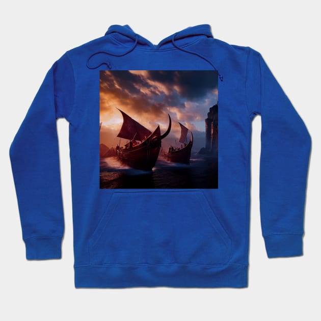 Viking Raiders on Longships Hoodie by Grassroots Green